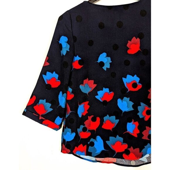 Boden Rachel Blouse Womens Size 6 (10) Navy Blue Red Flowers Gauzy Flowy Top - Picture 2 of 9